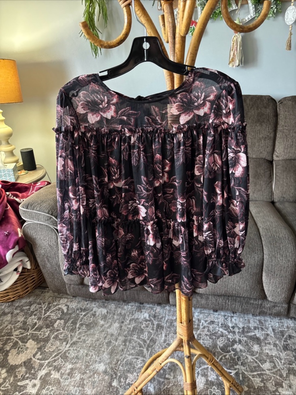 Ted Baker Black Blouse with Pink Floral Print